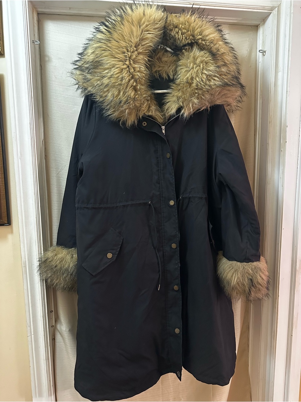 HEKKA Women’s 3X Black Faux Fur Hood Cuff Winter Parka Coat 2000s Y2K Style